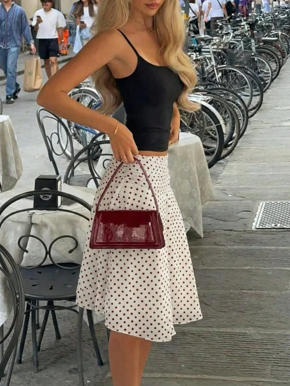 Elegant Women's Polka Dot Double-Layer Mesh Bodycon Straight Skirt